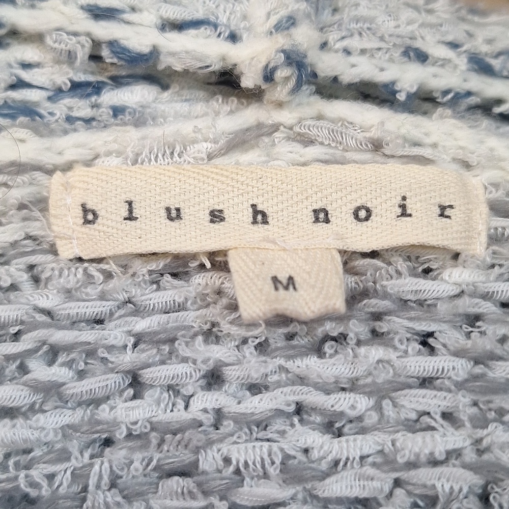 Blush Noir Hooded Open Cardigan Sweater Blue Cream Marled Knit Boho Sz. M #1130 - Picture 6 of 7
